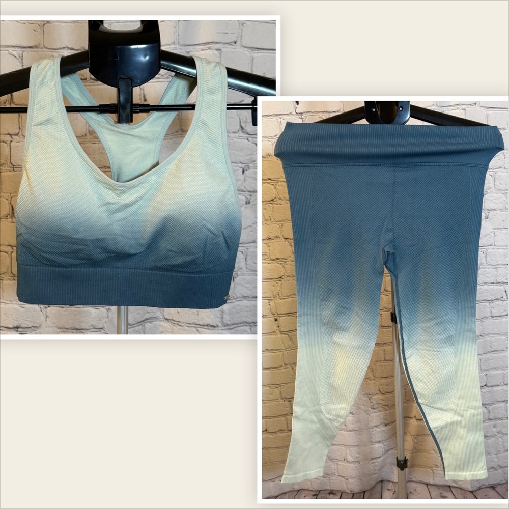 Victoria's Secret PINK Active Seamless Ombre Sports Bra and Leggings Set Blue L